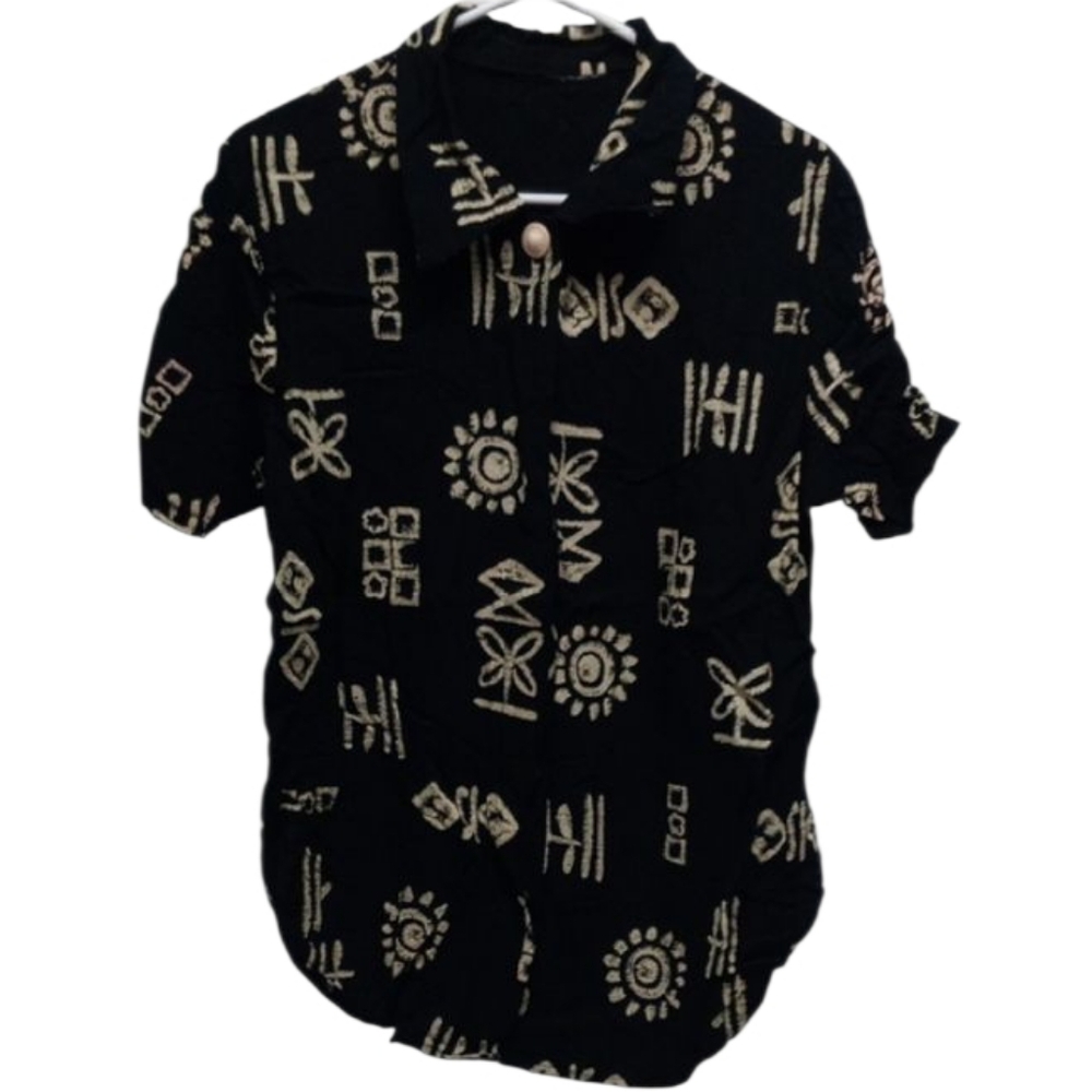 Vintage Tribal Black/Cream Button Down Short Sleeve